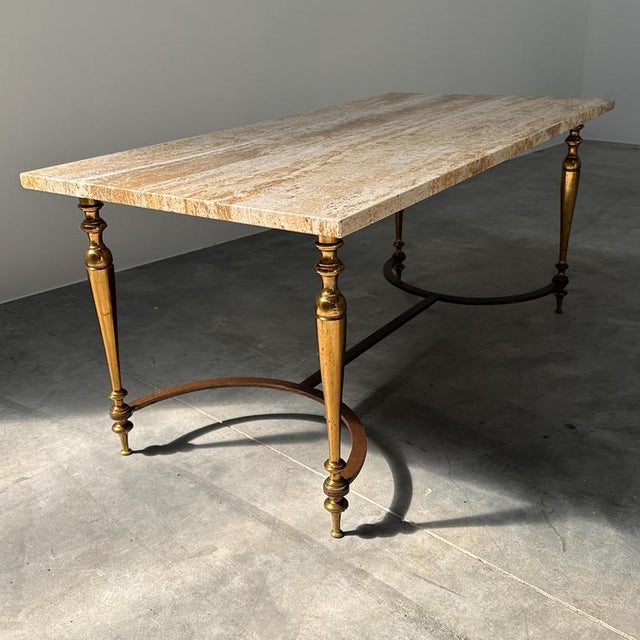 Travertine Coffee Table with Brass Base, 1970s For Sale - Image 5 of 15