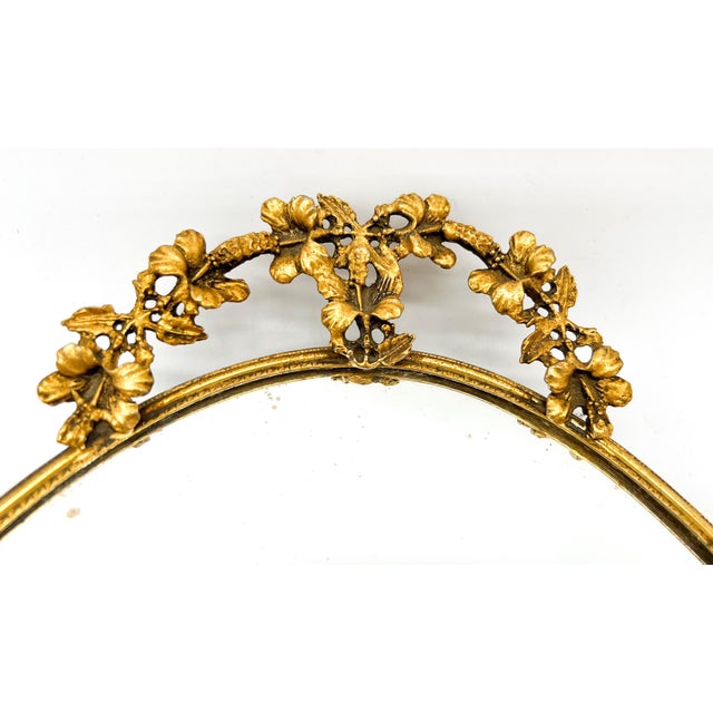 Gold Mid-Century Oval Gilt Mirrored Tray With Floral Handles – Hollywood Regency / Italian Florentine Style For Sale - Image 8 of 12