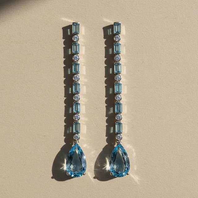 Topaz and Colorless Topaz Long Drop Earrings studs. Art Deco Inspired Topaz and Colorless Topaz Long Earrings. Geometric...