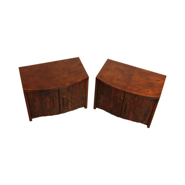 Lane Mid Century Brutalist Pueblo Cabinet Nightstands - A Pair For Sale - Image 12 of 12