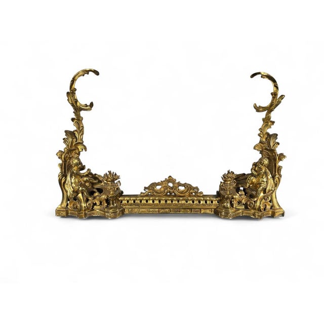 Mid 19th Century 19th Century French Adjustable Gilt Bronze Fireplace Fender, 1860s For Sale - Image 5 of 15