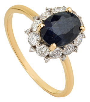 VRJewels 1.55ct Blue Sapphire Diamond Halo Ring Size 5 in 14k Yellow Gold