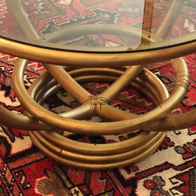Mid 20th Century Circa 1960 Gilt Rattan and Smoked Glass Bamboo Coffee Table For Sale - Image 5 of 10