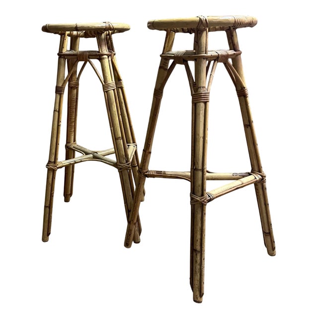 Set of Bamboo Stools, 1950s For Sale