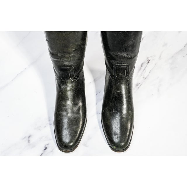 1920s Fantastic Horse Riding English Antique Black Leather Boots Peal & Co. Wood Trees Home Decor Prop Country Equestrian For Sale - Image 5 of 16