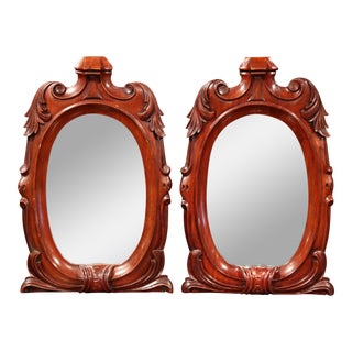19th Century Regency-Style French Carved Mahogany Mirrors With Foliage - A Pair For Sale