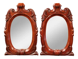 19th Century Regency-Style French Carved Mahogany Mirrors With Foliage - A Pair