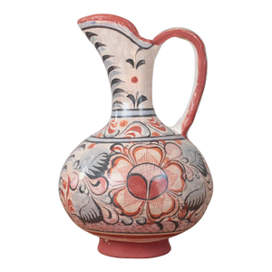 1970s Mexican Tonalá Pottery Pitcher With Haindpainted Floral Motifs