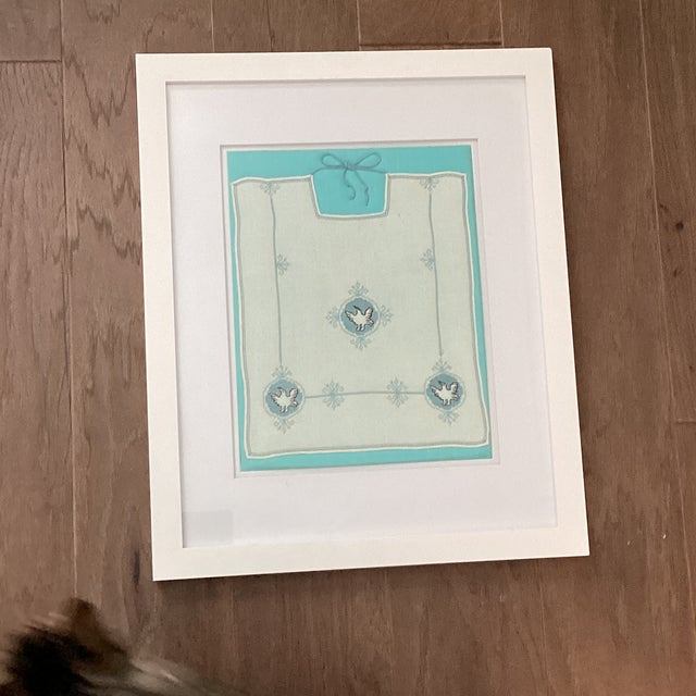 Embroidered Bib Vintage 1930s Framed in White - Nursery Art For Sale In Houston - Image 6 of 6