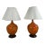 Pair of Mid a Century Modern Orange Table Lamps With Lava Glaze For Sale