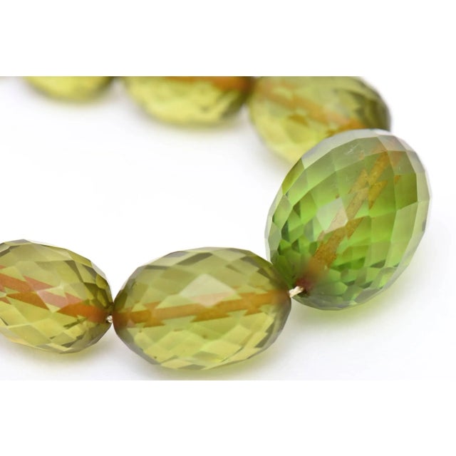 1970s Vintage Chartreuse Green Resin Diamond Faceted Necklace For Sale - Image 5 of 8
