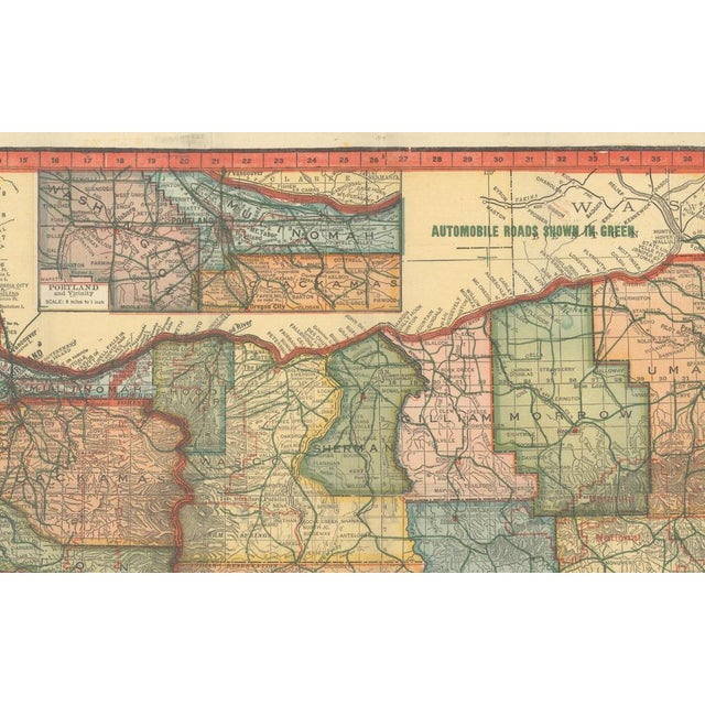 Road Map of Oregon with Portland Inset and Index Geographical Pub, 1915 For Sale - Image 3 of 10
