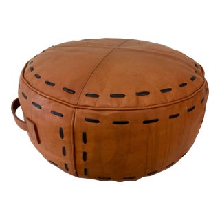 Late 20th Century Gumps Pouf Rustic Leather Ottoman Footstool For Sale