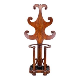 Antique Mahogany English Empire Style Hall Tree Umbrella Hat Coat Stand For Sale