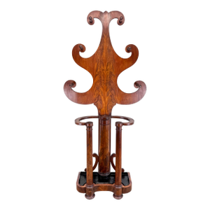 Antique Mahogany English Empire Style Hall Tree Umbrella Hat Coat Stand