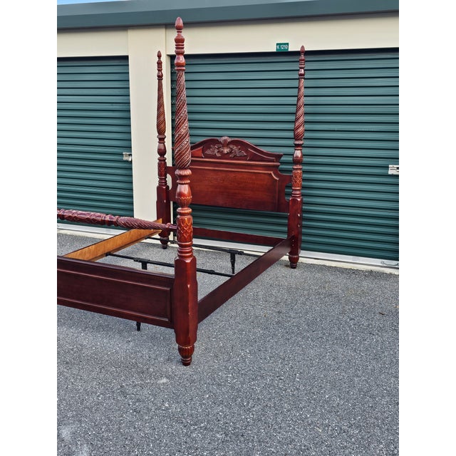 Acanthus Carved 4 Poster Queen Size Mahogany Bed | Chairish