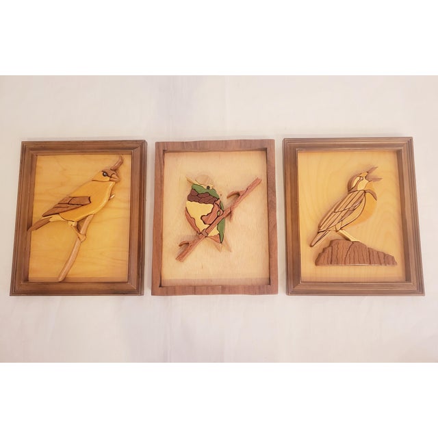 Vintage Mid Century Modern Framed Custom Made Wood Bird Sculpture Wall Art Set of 3 Chairish