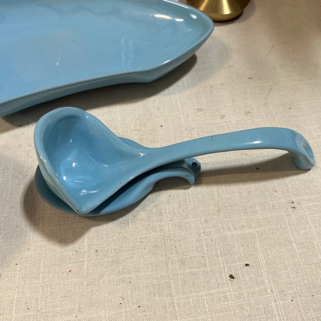 1970s Instant Collection of Blue Frankoma Lazy Bones Ceramic Kitchen Accessories- Set of 4 For Sale In Atlanta - Image 6 of 7