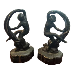 19th CenturyHeavy Bronze Dancing Bookends - a Pair