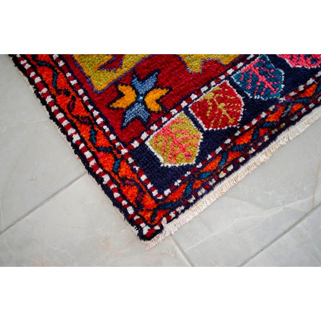 Front of Kitchen Sink Rug, Hand Made Bath Mat Colorful Turkish Rug - 1′12″ × 3′8″ For Sale - Image 11 of 14