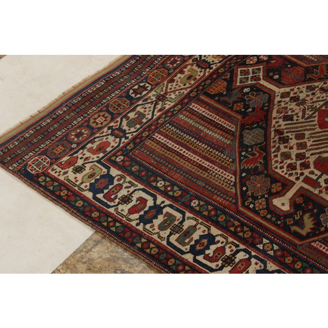 Hand-Knotted Antique Persian Qashqai Rug in Red, Beige-Brown Medallion Pattern For Sale - Image 4 of 9