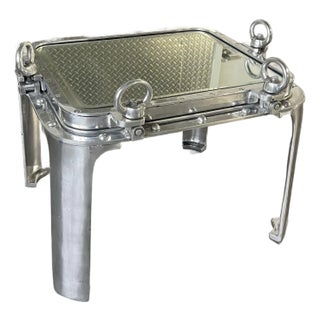 Porthole Window Mirrored End Table, Custom, Nautical, Vintage, Aluminum For Sale