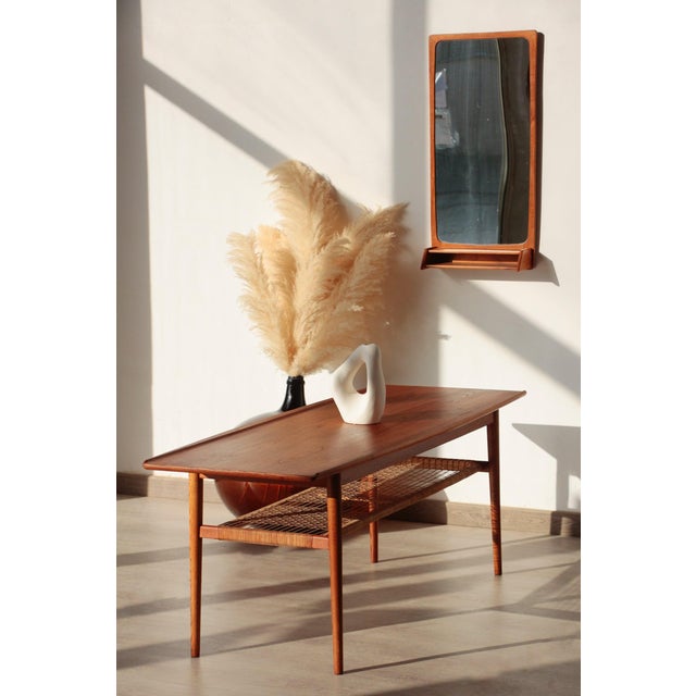 1960s Vintage Danish Coffee Table in Teak and Rattan, 1960s For Sale - Image 5 of 18