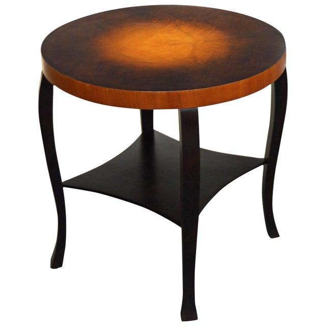 Swedish Art Deco Dark Flame Birch and Golden Elm Side Table With Shelf For Sale - Image 9 of 9