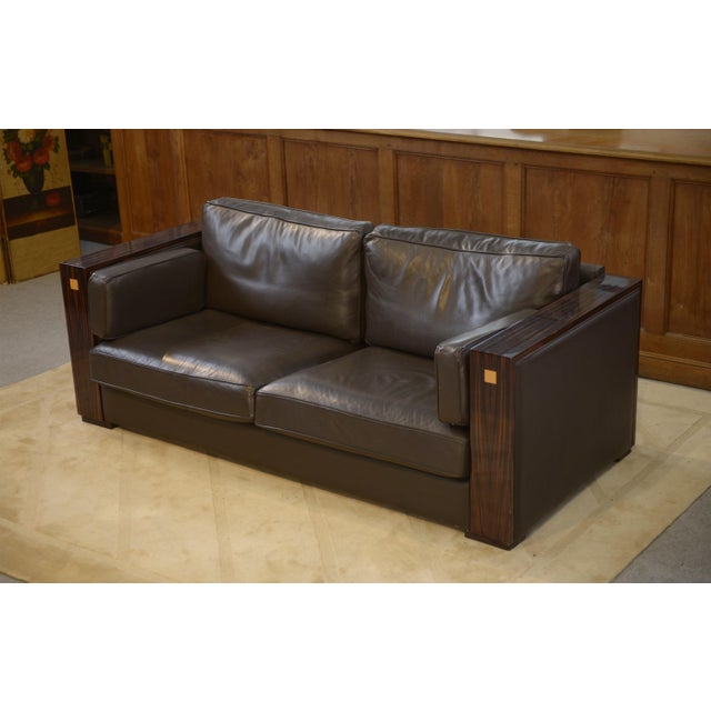 Minimalist Sofa in Leather and Macassar Ebony, 1980s For Sale - Image 10 of 15