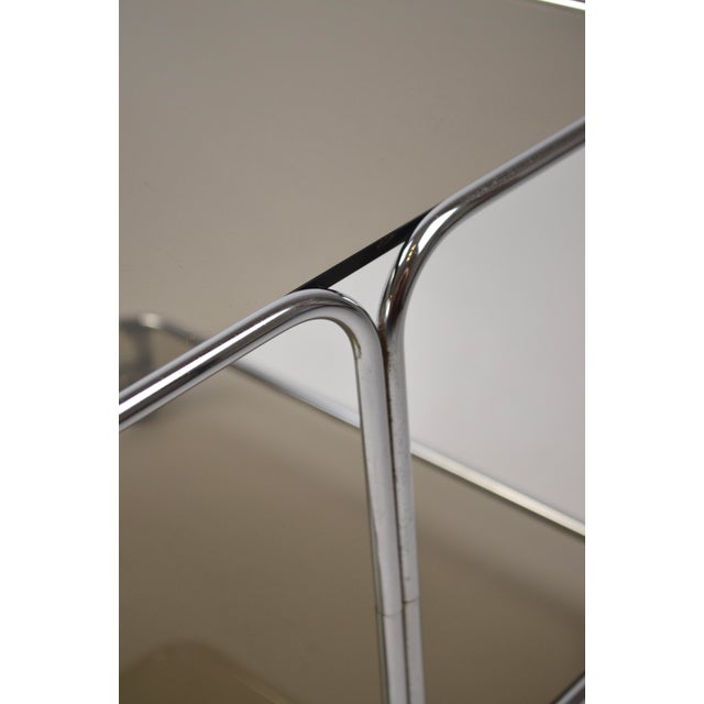 Italian Chrome and Smoked Glass Coffee Table on Casters, 1970s For Sale - Image 15 of 18
