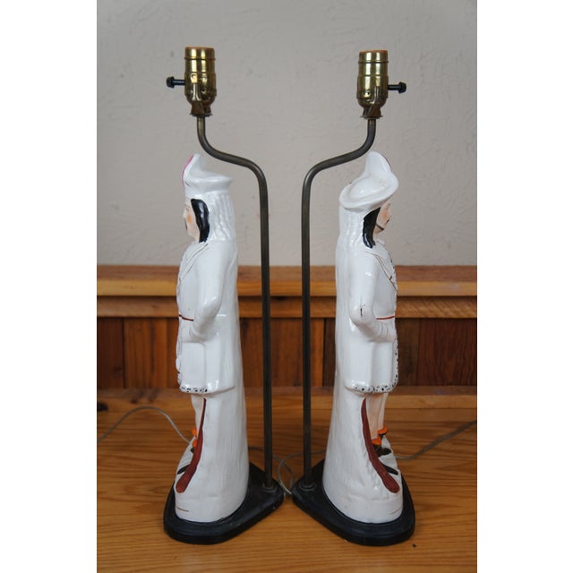 White Pair Antique Staffordshire Scottish Highlander Animal Table Lamps For Sale - Image 8 of 12
