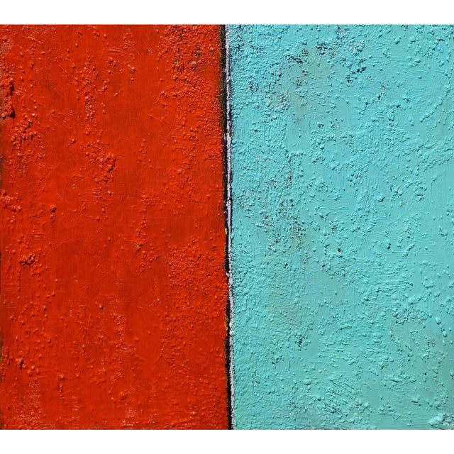 Orange Fashion Inspired 'Blue and Orange' (2) Highly Textured Abstract Oil Painting For Sale - Image 8 of 11