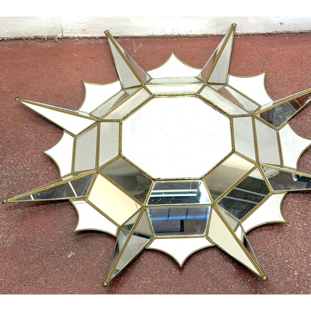Mexican Modern Gilt Metal Sunburst Mirror Style of Sergio Bustamante, 1989 For Sale - Image 4 of 11
