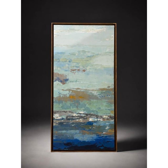 Mid 20th Century Large Blue Green Textured Abstract Oil Painting For Sale - Image 5 of 5