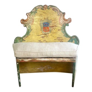 19th-Century Venetian Painted Bench W/ Down Cushion For Sale