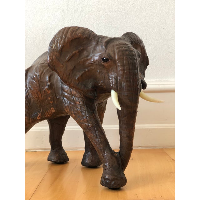 Traditional Vintage Handcrafted Leather Elephant Statue For Sale - Image 3 of 9