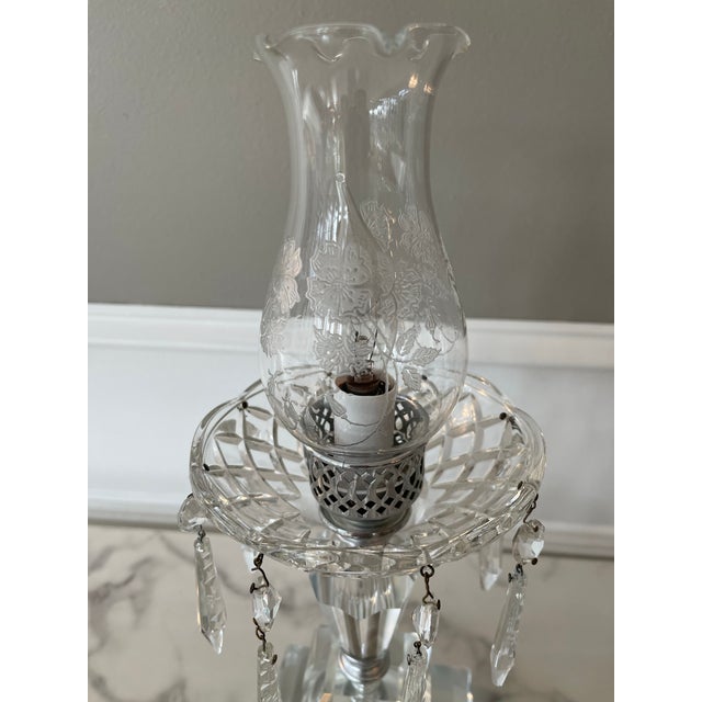 1940s Pair of Crystal Electric Hurricane Lamps For Sale - Image 4 of 8