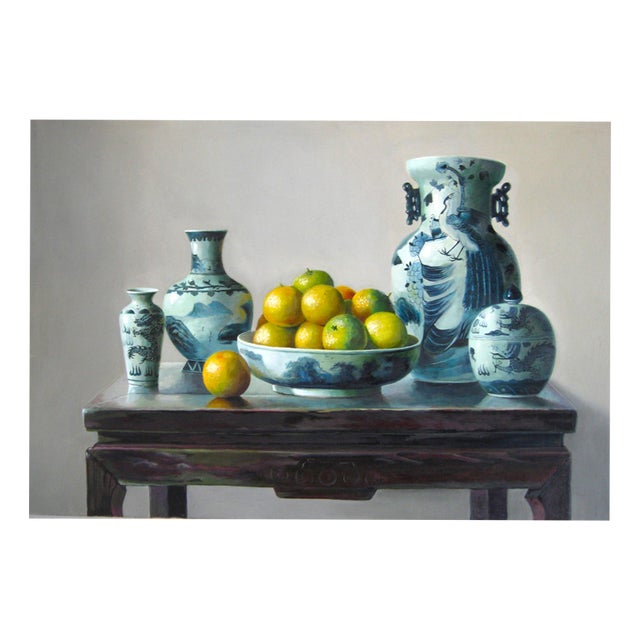 Zhang Wei Guang, Oranges Still-Life Painting, Oil on Canvas, Contemporary, Framed, 1998 For Sale