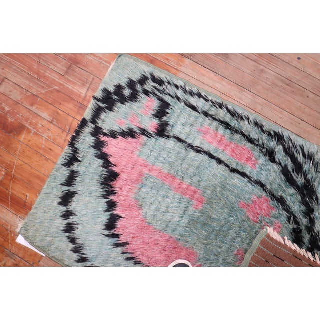 Mint Green Swedish Rya rug no. j3724 For Sale - Image 4 of 6