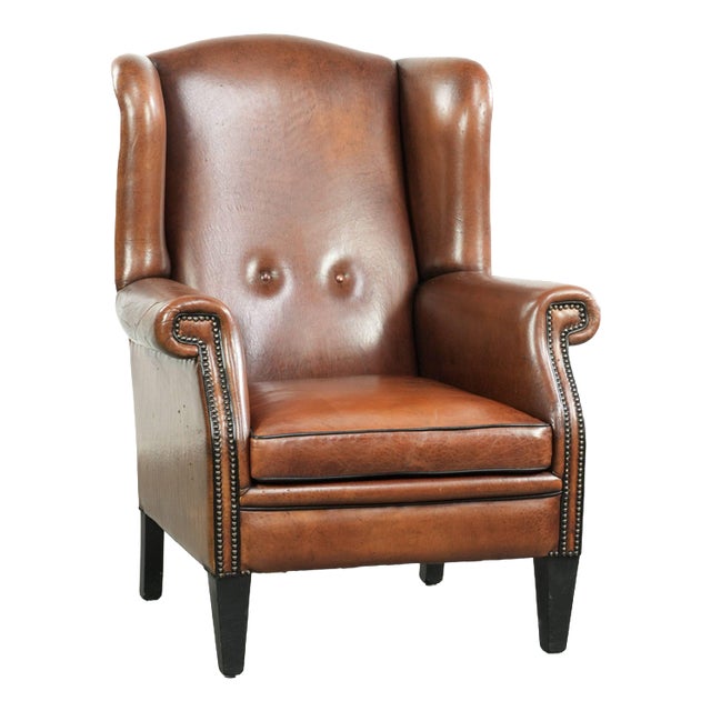 Sheepskin Wing Armchair with Black Piping For Sale