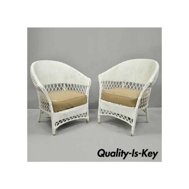 Antique Pair Of Of White Wicker Rattan His And Hers Sunroom Victorian Arm Chairs Chairish