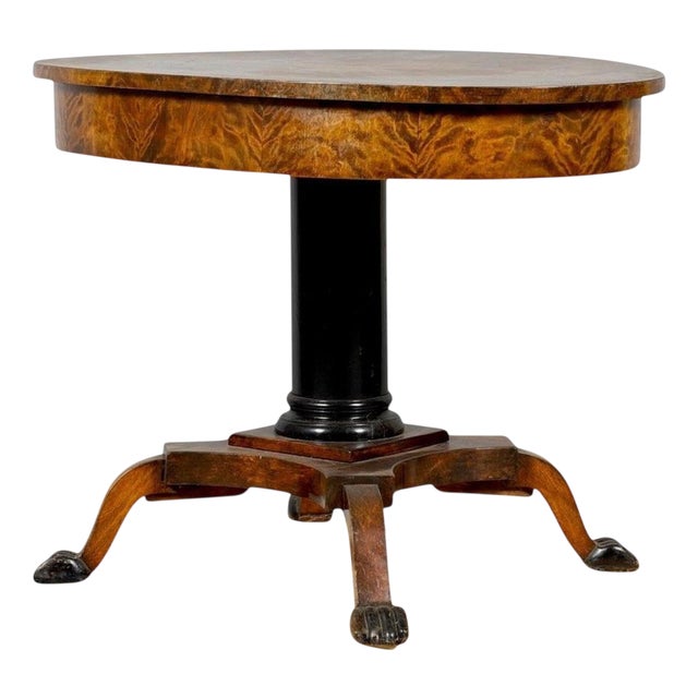 Swedish Biedermeier Pedestal Table in Golden Birch with Lion's Feet, 1800s For Sale