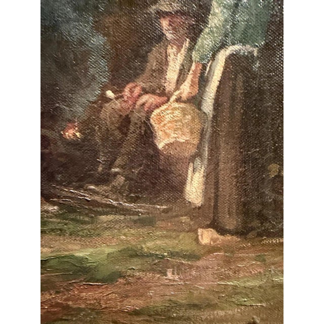 1940s Paul Heimen, Rest in the Woods, Forest Landscape, Farmers, Campfire, Oil Painting on Canvas For Sale - Image 5 of 13