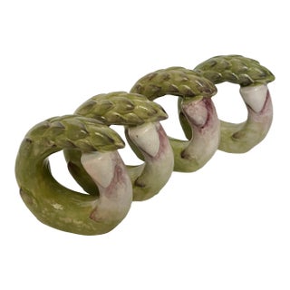 Vintage Ceramic Asparagus Napkin Rings – Set of 4 For Sale