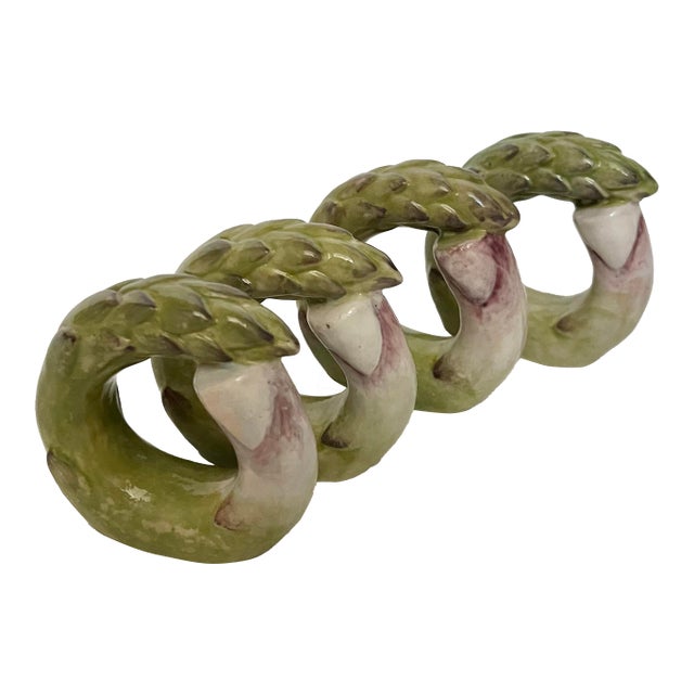 Vintage Ceramic Asparagus Napkin Rings – Set of 4 For Sale