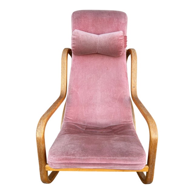 Mid-Century Modern 1960s Bio Form Bentwood Rocking Chair in Pink Velvet All Original For Sale