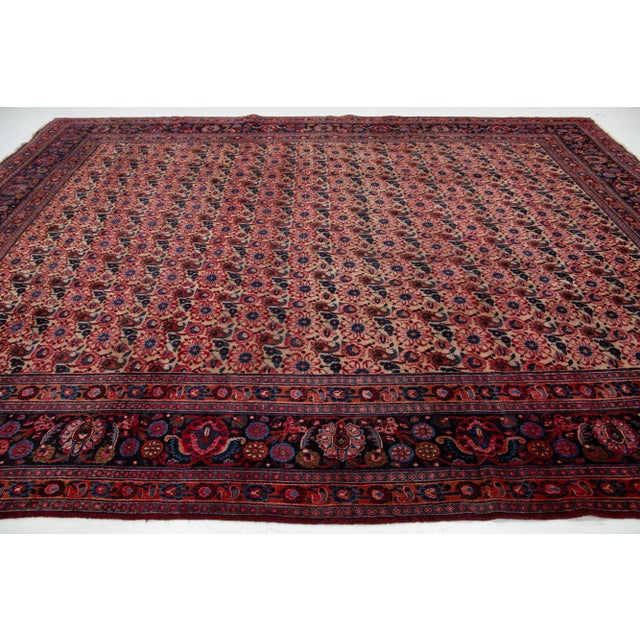 10 X 14 Vintage Persan Bidjar Wool Rug in Tan With Allover Design For Sale - Image 9 of 10