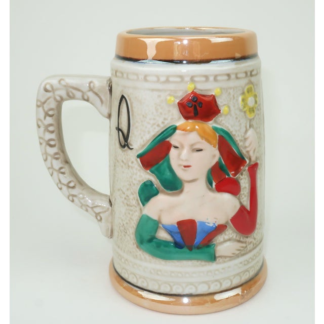 Red Lustreware King & Queen Playing Card Beer Steins Novelty Barware, a Pair For Sale - Image 8 of 12