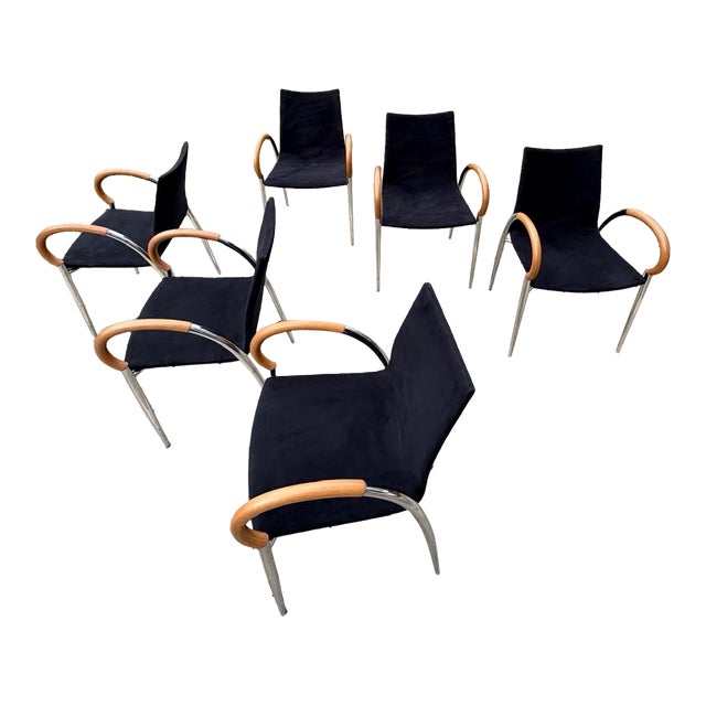 Set of 6 Mid Century Chrome and Wood Dining Chairs For Sale