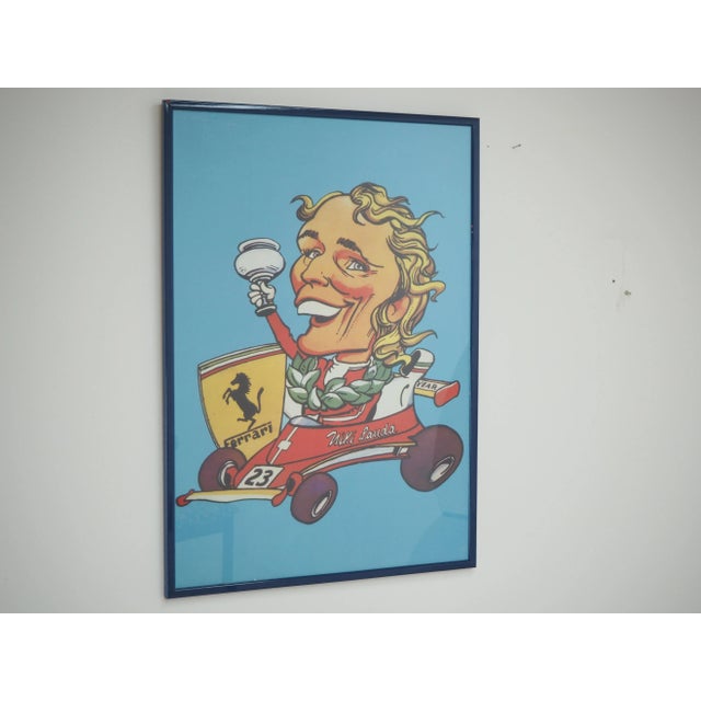 Glass Vintage Poster Caricature of Niki Lauda, 1970s For Sale - Image 7 of 12